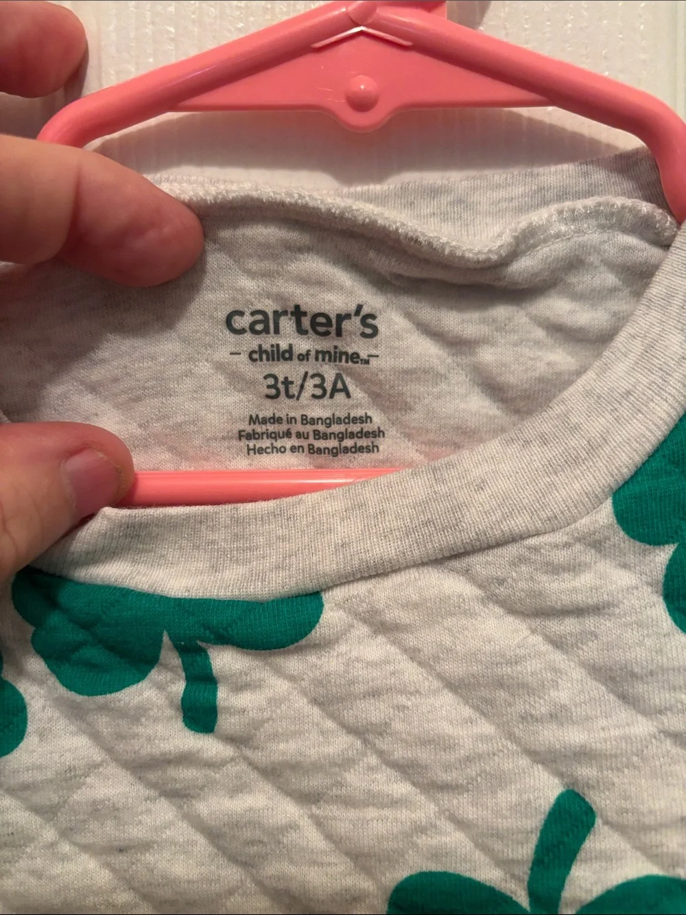 Carter's Cream Quilted Sweatshirt with Green Clover Print